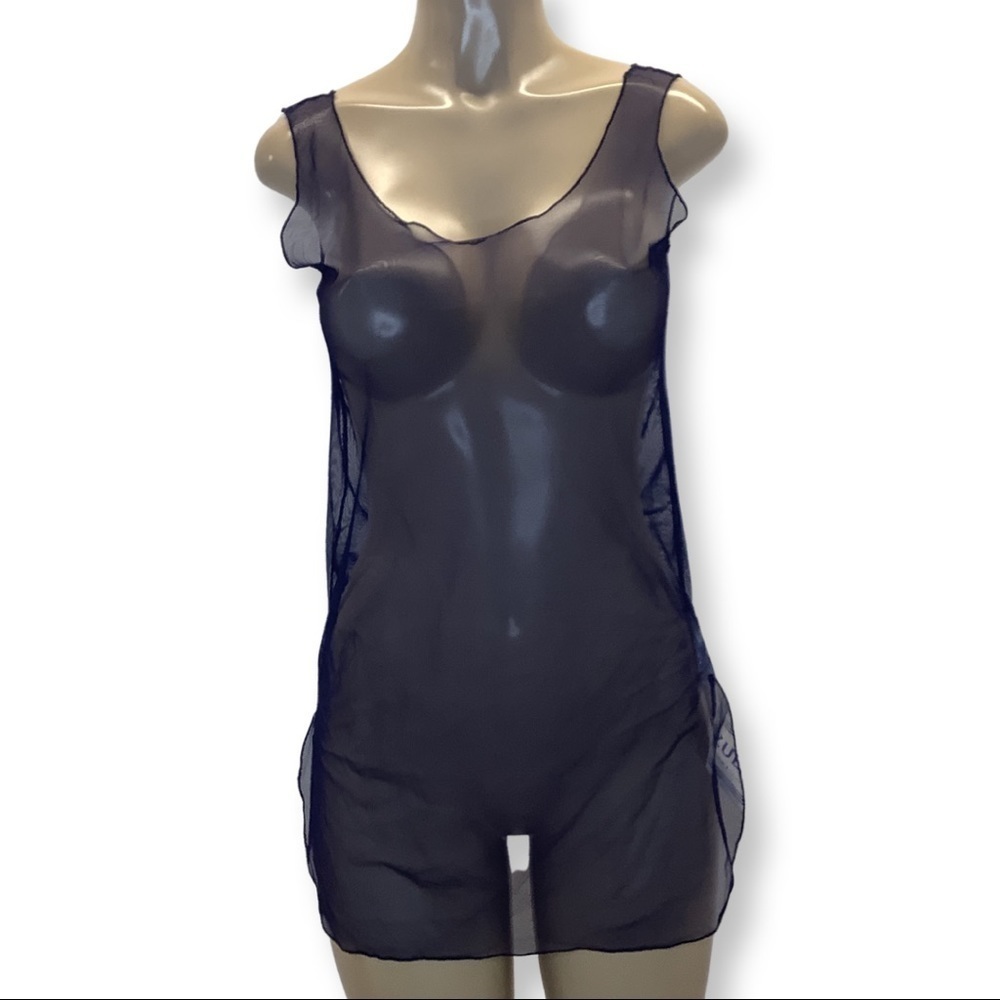 Zuliana Size Small Blue Mesh Sleeveless Dress With Side Slits. Made in USA New